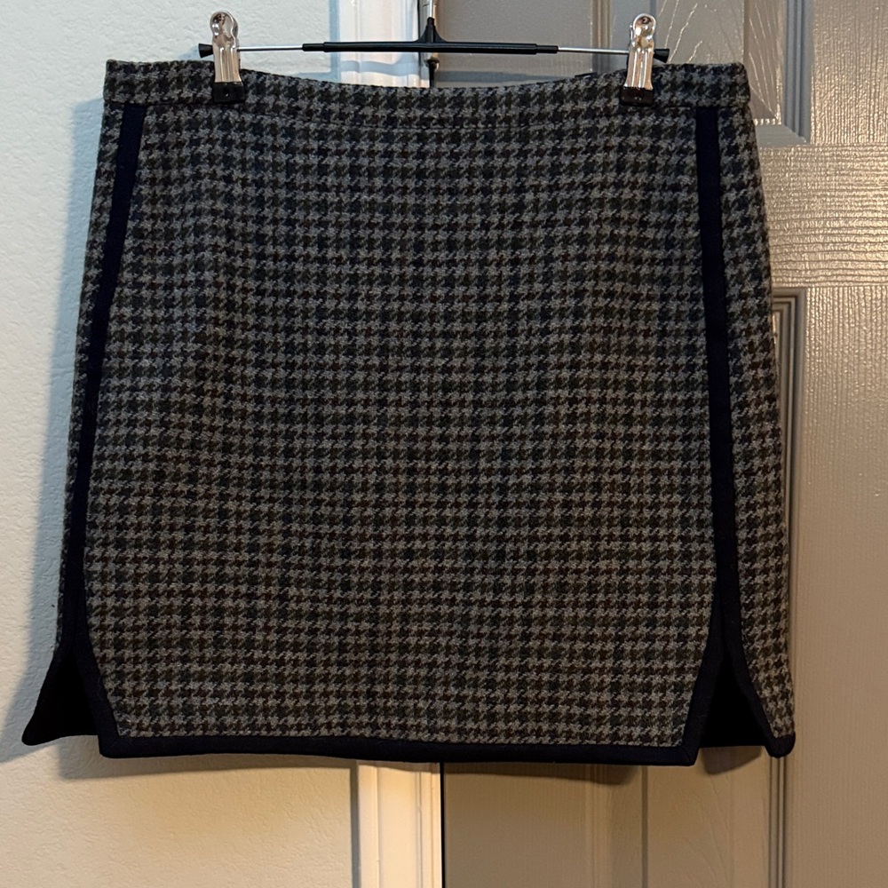 J. Crew Navy and Gray Multicolor  Houndstooth Wool Pencil Skirt